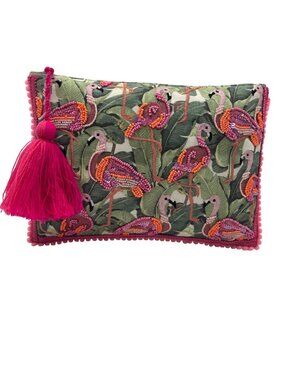 MMs Brands Pink Beaded Flamingo Clutch Bag